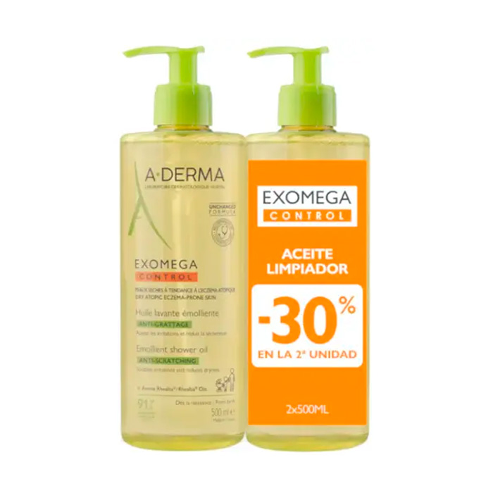 A-derma Exomega Control Aceite Limpiador Emoliente Duplo 500ml + 500ml