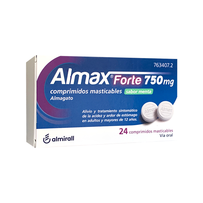 Almax Forte 750mg 24 Comprimidos Masticables Sabor Menta