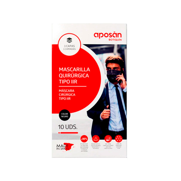 Aposan Mascarilla Quirùrgica Tipo Iir Negra 10 Unidades