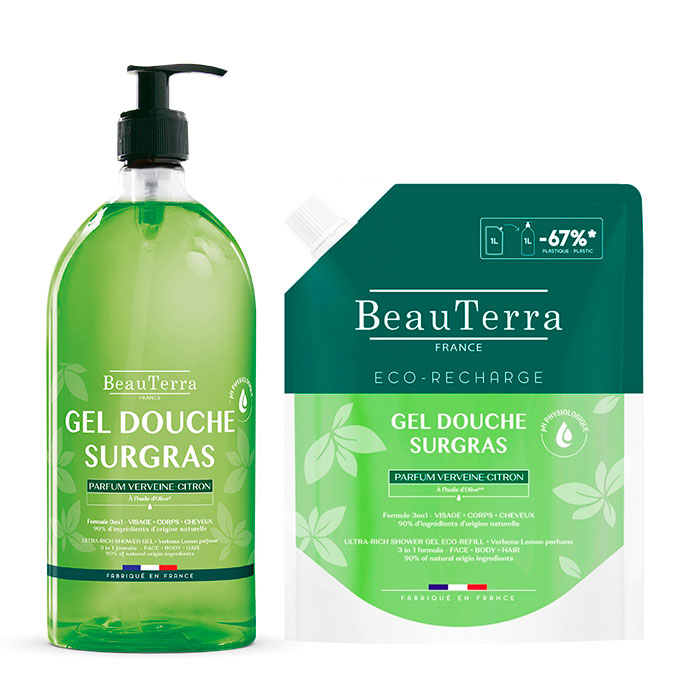 Beauterra Gel de Ducha Ultra Rico Perfume Verbena-limón 1l + Ecorecarga 1l