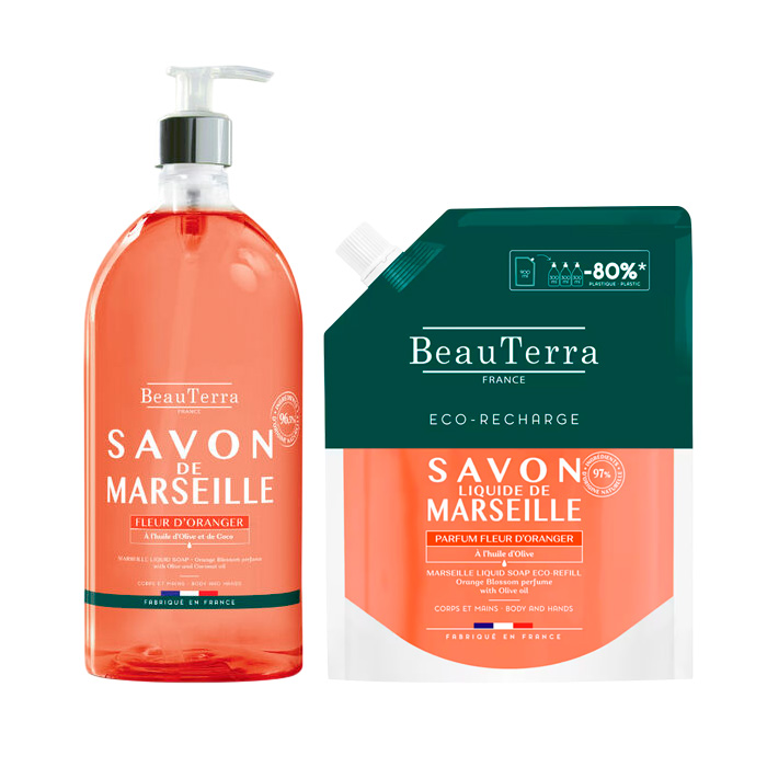 Beauterra Jabón de Marsella Flor de Naranjo 1l  + Ecorecarga 900ml