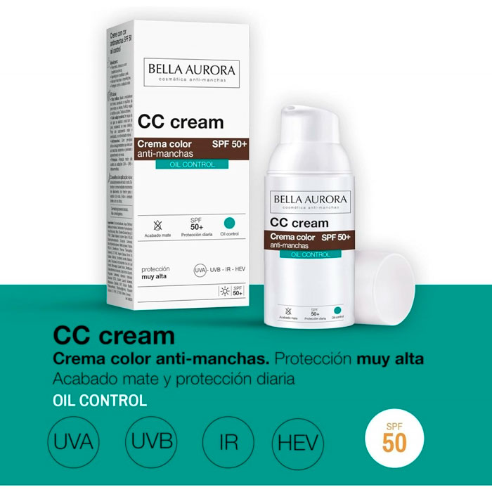 Bella Aurora Cc Cream Crema Color Antimanchas Spf50+ Oil Free 30ml