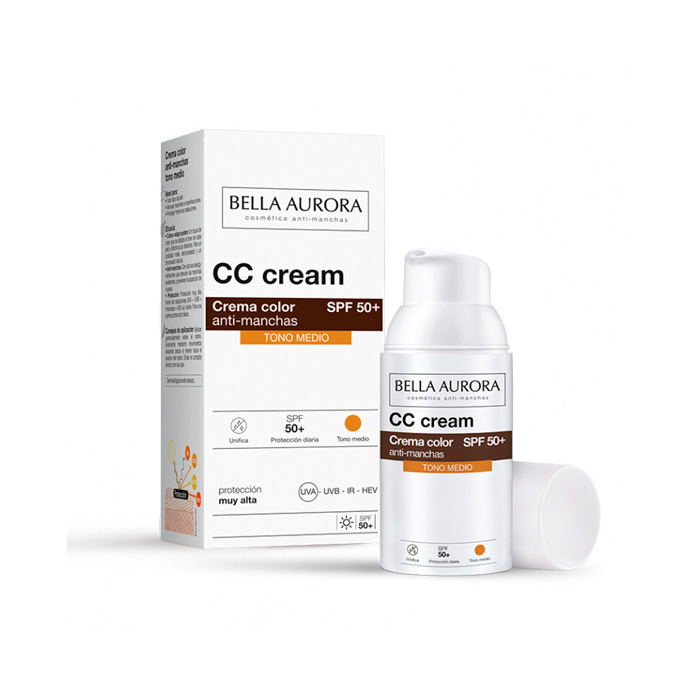 Bella Aurora Cc Cream Crema Color Antimanchas Spf50+ Tono Medio 30ml