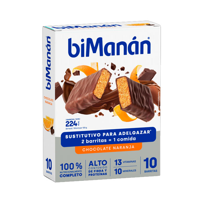 Bimanán Barritas Sabor Chocolate Naranja 10 Unidades