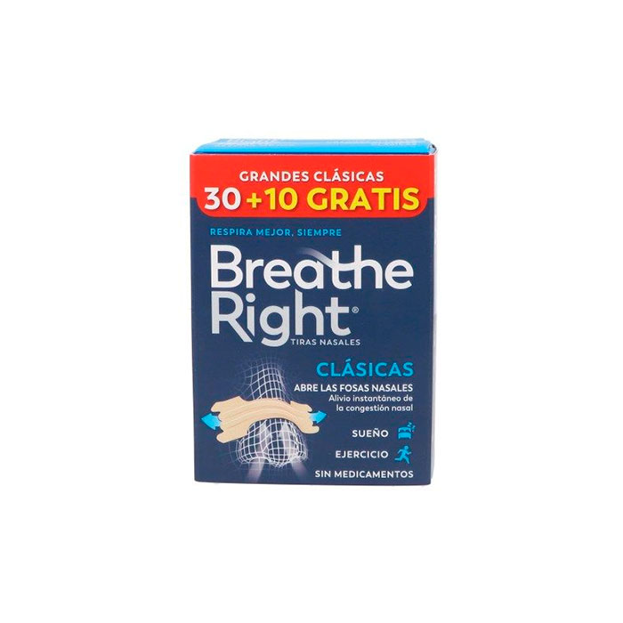 Breathe Right Tira Nasal Grande Clásicas 40 Unidades