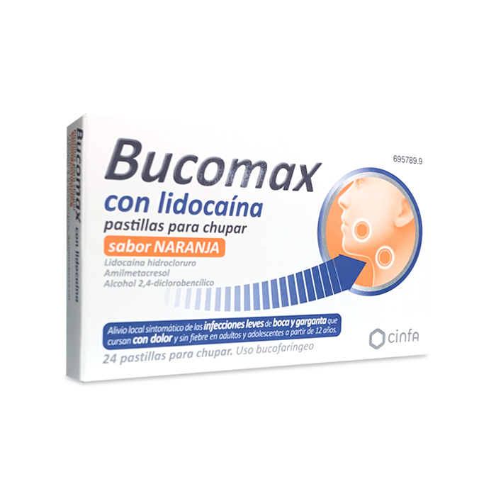 Bucomax con Lidocaína Sabor Naranja 24 Pastillas Para Chupar