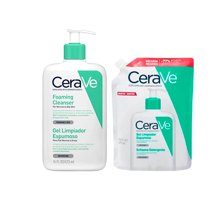 Cerave Pack Gel Limpiador Espumoso 473ml + Recarga 473ml
