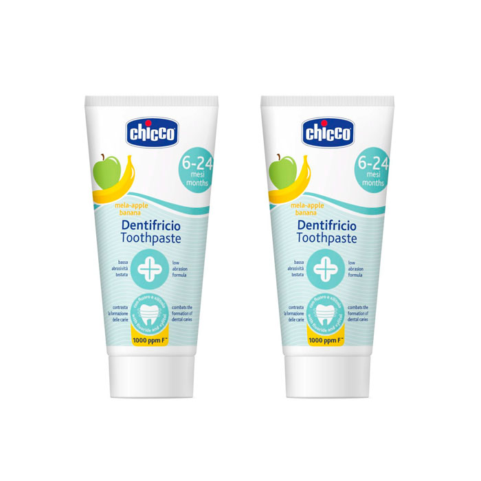 Chicco Pasta de Dientes con Flúor Sabor Plátano Manzana Duplo 50ml + 50ml