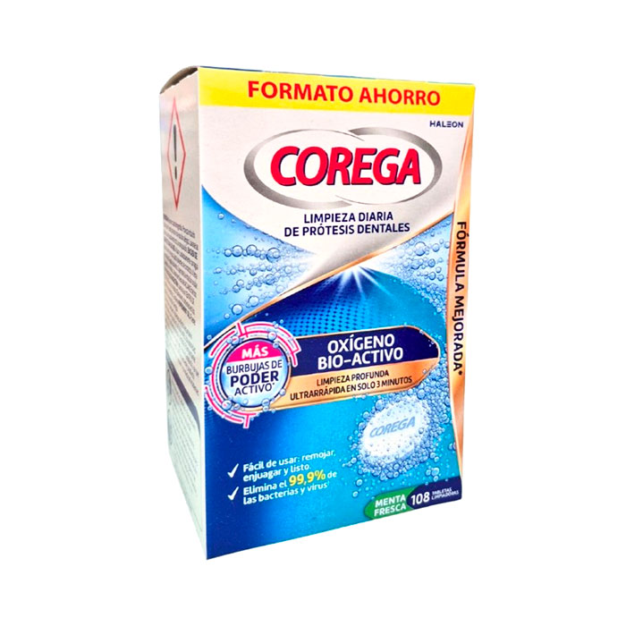 Corega Oxígeno Bio Activo Limpieza Profunda Ultrarapida 3 Minutos 108 Tabletas