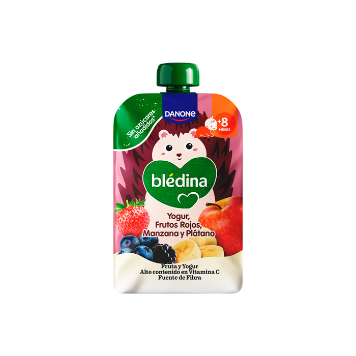 Danone Blédina Bolsita Yogur, Frutos Rojos, Manzana y Plátano 100g