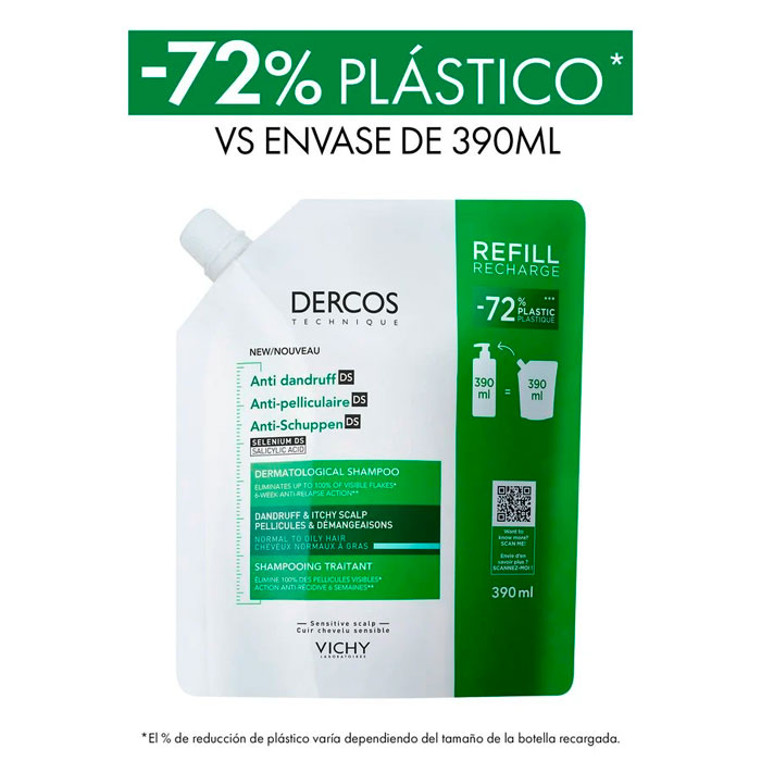 Dercos Champú Anticaspa Ds Cabello Normal Graso Ecorefill 390ml