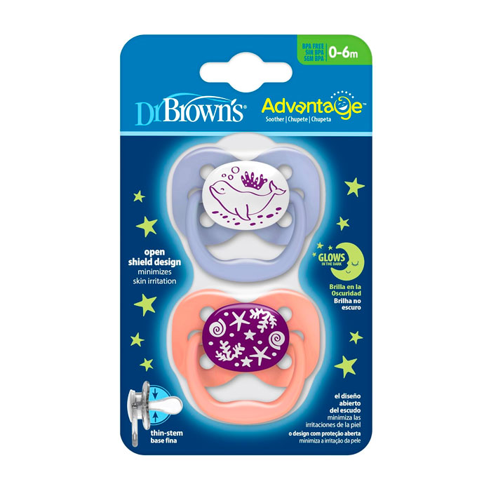 Dr Brown´s Pack Chupetes Advantage Nocturno 0-6m Lila Salmón