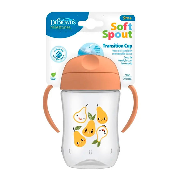 Dr Brown´s Vaso de Transición Boquilla Suave +9m 270ml Coral Pera