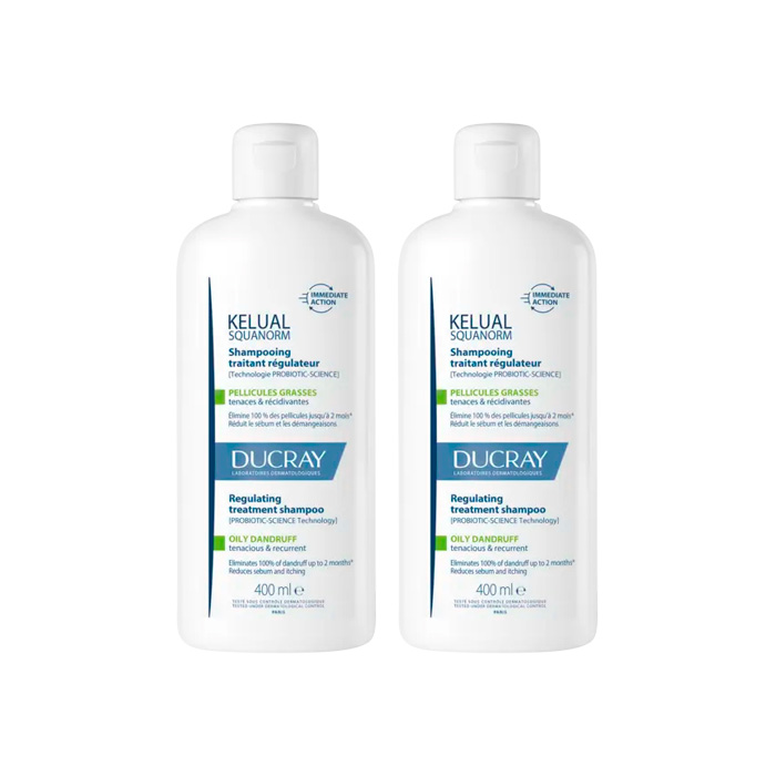 Ducray Squanorm Champú de Tratamiento Regulador Caspa Grasa Duplo 400ml + 400ml