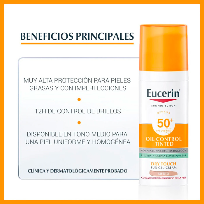 Eucerin Oil Control Tinted Sun Gel Crema Spf50+ con Color Tono Medio 50ml