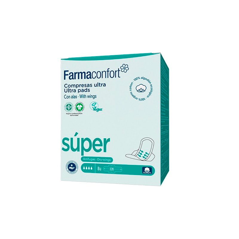 Farmaconfort Compresas Ultrafinas con Alas Super 100% Algodón 8 Unidades
