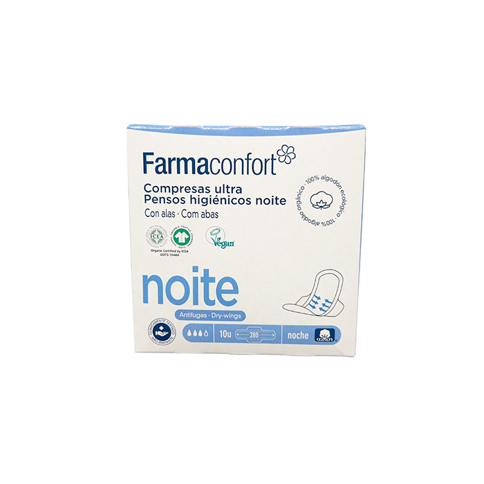 Farmaconfort Compresas Ultrafinas Noche con Alas 100% Algodón Ecológico 10 Unidades