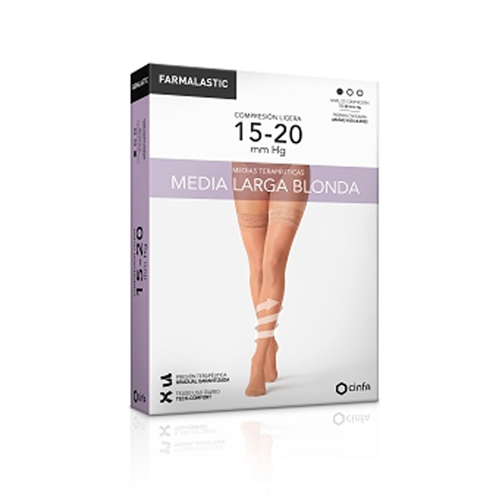 Farmalastic Medias Terapéuticas Larga Blonda Compresión Ligera Camel Talla l 15-20mm Hg
