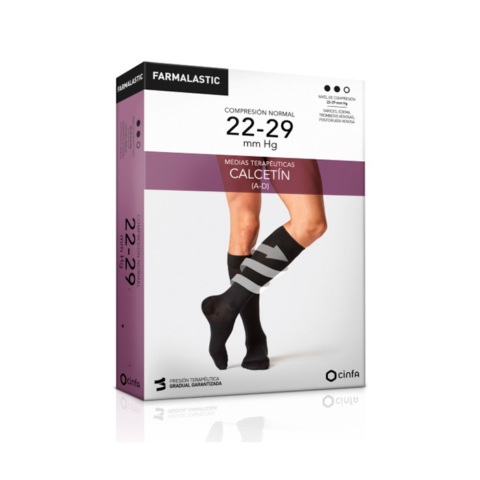 Farmalastic Medias Terapéuticas Calcetín Compresión Normal Negro Talla g 22-29mm Hg