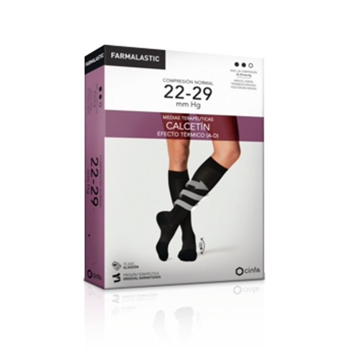 Farmalastic Medias Terapéuticas Calcetín Efecto Térmico Compresión Normal Negro Talla Eg 22-29mm Hg