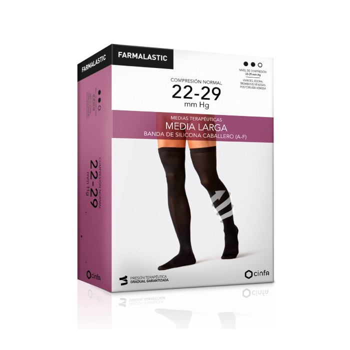 Farmalastic Medias Terapéuticas Larga Hombre Compresión Normal Negro Talla g 22-29mm Hg