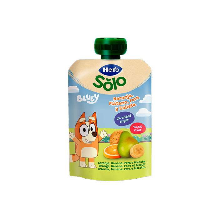 Hero Solo Bolsita Bluey Naranja, Plátano, Pera y Galleta 100g