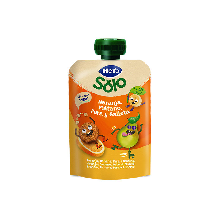 Hero Solo Bolsita Naranja, Plátano, Pera y Galleta 100g