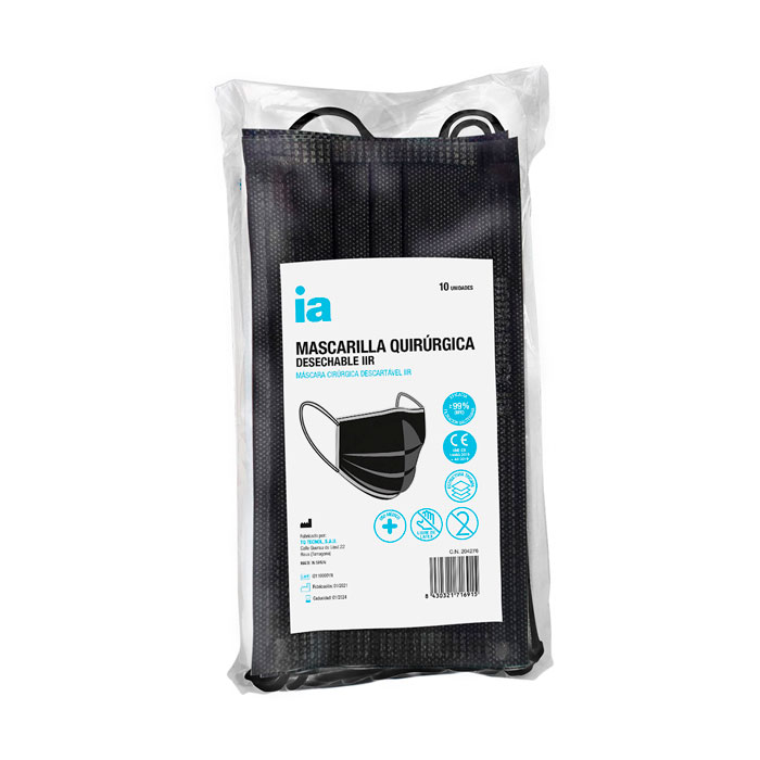 Interapothek Mascarilla Quirurgica Desechable Iir Negra 10 Unidades