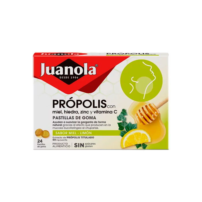 Juanola Própolis Miel Hiedra Zinc y Vitamina C Sabor Miel y Limón 24 Pastillas de Goma