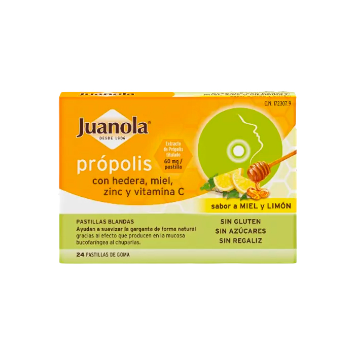 Juanola Própolis Hedera Miel Zinc y Vitamina C Sabor Miel y Limón 24 Pastillas de Goma