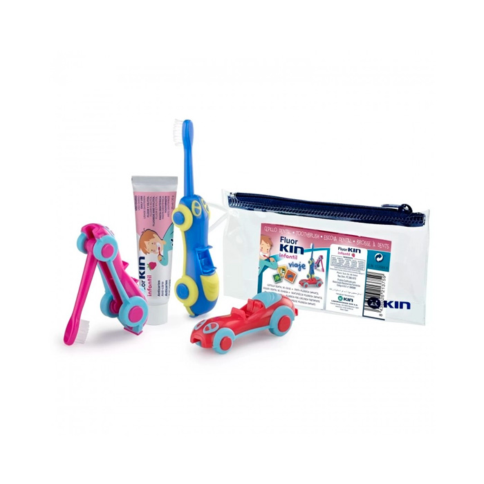 Kin Fluor Infantil Pasta Dentífrica Fresa 25ml + Cepillo Dental Infantil + Neceser