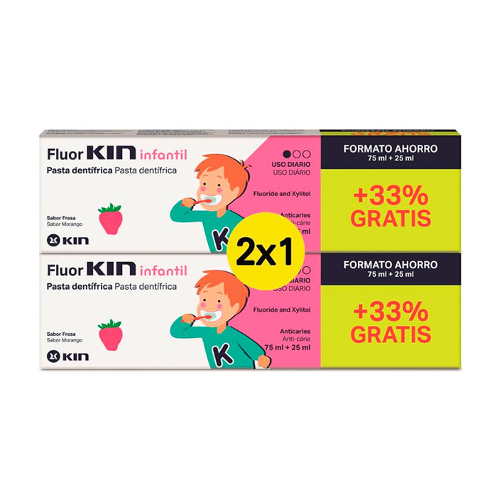 Kin Fluor Infantil Pasta Dentífrica Fresa Duplo 100ml + 100ml
