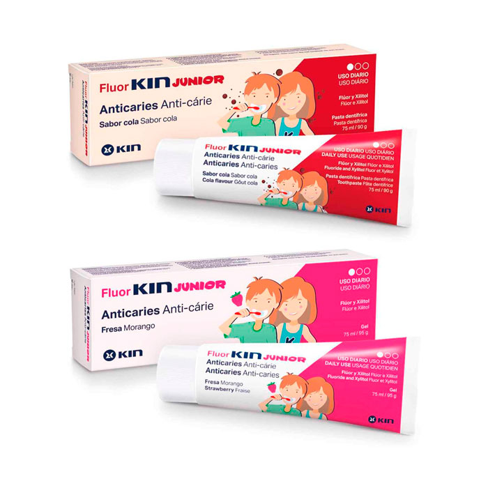 Kin Fluor Junior Pasta Dentífrica Cola 75ml + Kin Fluor Junior Gel Fresa 75ml