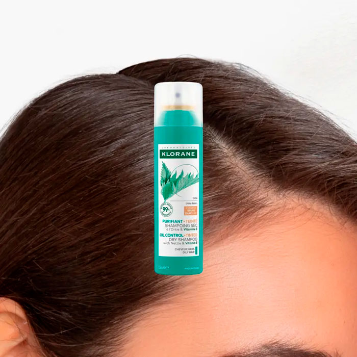 Klorane Champú Seco Purificante con Color Ortiga y Vitamina E Cabellos Grasos Morenos 150ml