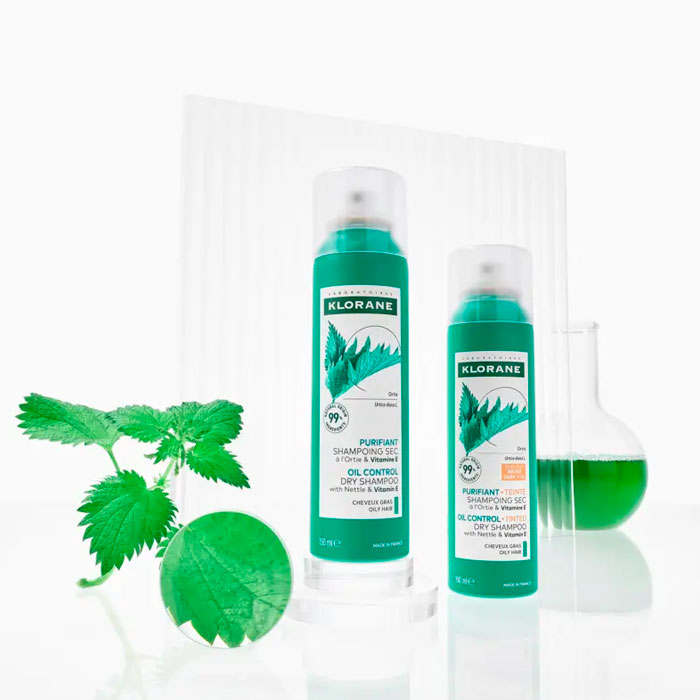 Klorane Champú Seco Purificante con Color Ortiga y Vitamina E Cabellos Grasos Morenos 150ml