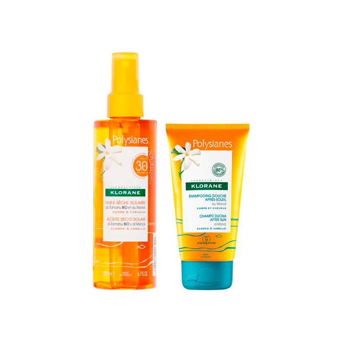 Klorane Pack Polysianes Aceite Solar Seco Spf30 200ml + Champú Suave Aftersun al Monoi 75ml
