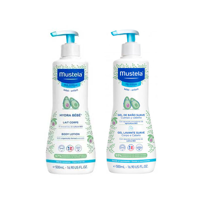 Mustela Pack Hydra Bebe Leche Corporal 500ml + Gel de Baño Suave 500ml