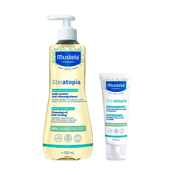 Mustela Stelatopia Pack Aceite de Baño y Ducha 500ml + Crema Facial 40ml