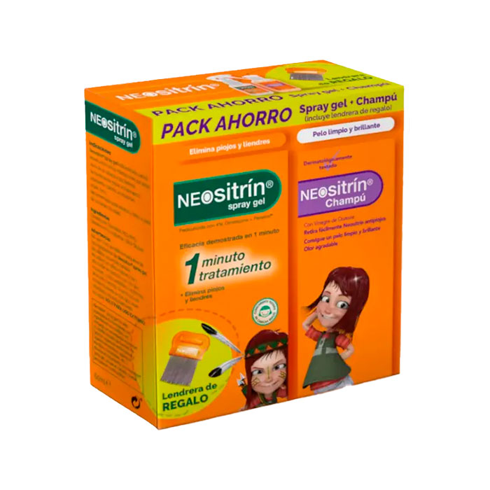 Neositrín Pack Antipiojos Spray Gel 60ml + Champú 100ml + Lendrera