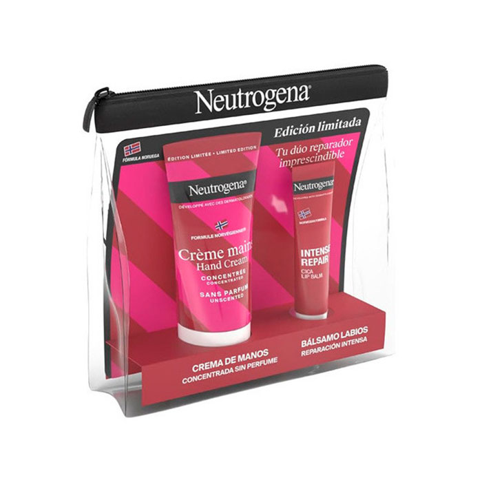 Neutrogena Pack Neceser Crema de Manos Concentrada Sin Perfume 75ml + Bálsamo Labial Cica Reparación Intensa 15ml