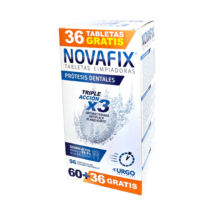 Novafix Tabletas Limpiadoras Triple Acción Prótesis Dentales 96 Unidades