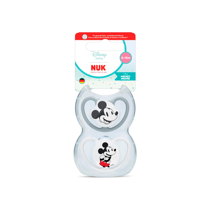 Nuk Pack Chupetes Perfect Match Air Mickey & Minnie Gris y Blanco 6-18m