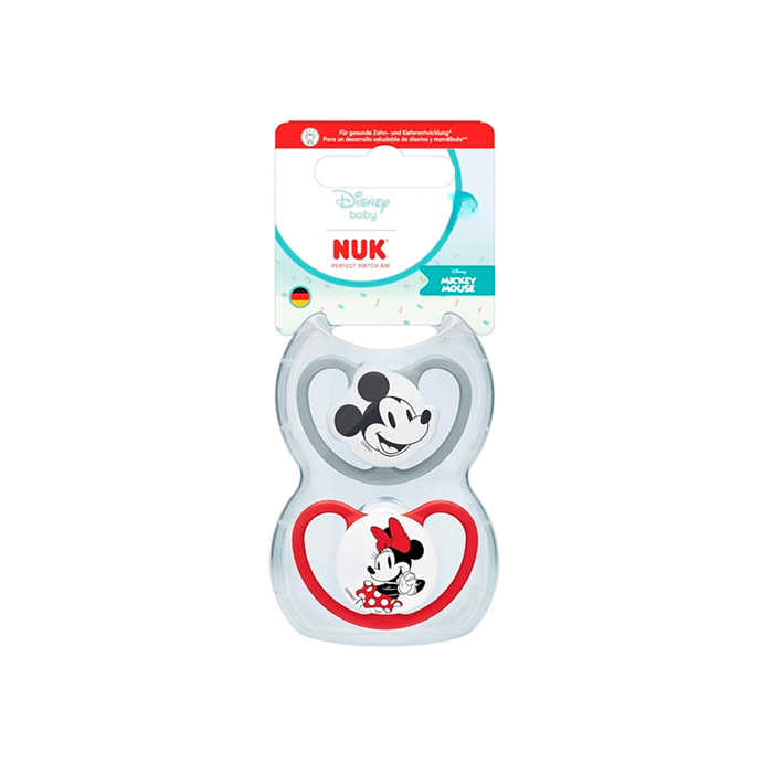 Nuk Pack Chupetes Perfect Match Air Mickey & Minnie Gris y Rojo 0-6m