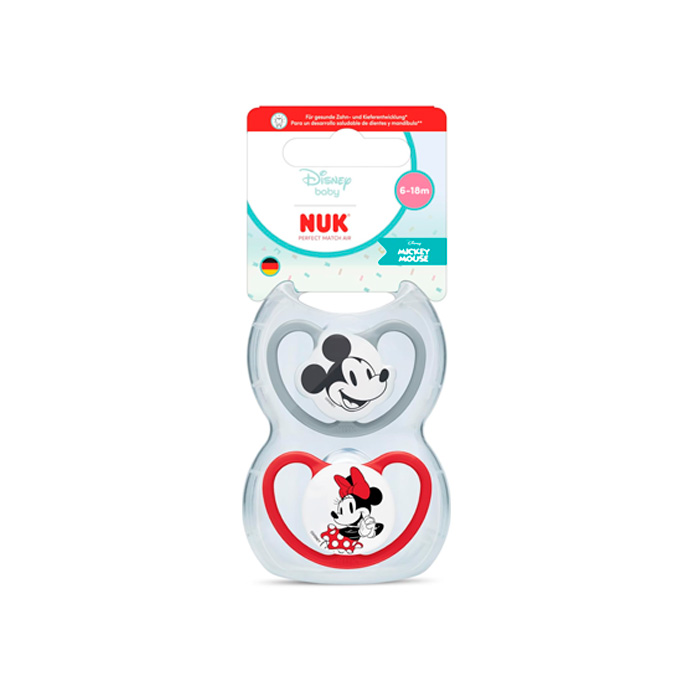 Nuk Pack Chupetes Perfect Match Air Mickey & Minnie Gris y Rojo 6-18m