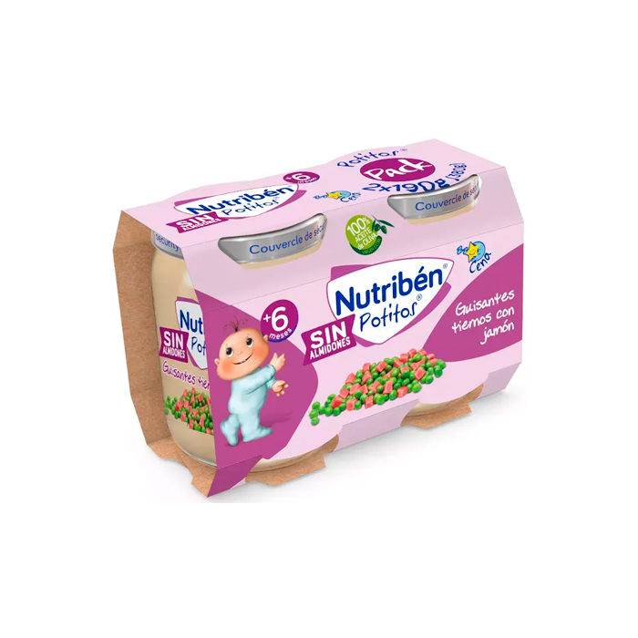 Nutribén Potitos Guisantes Tiernos con Jamón Duplo 190g + 190g