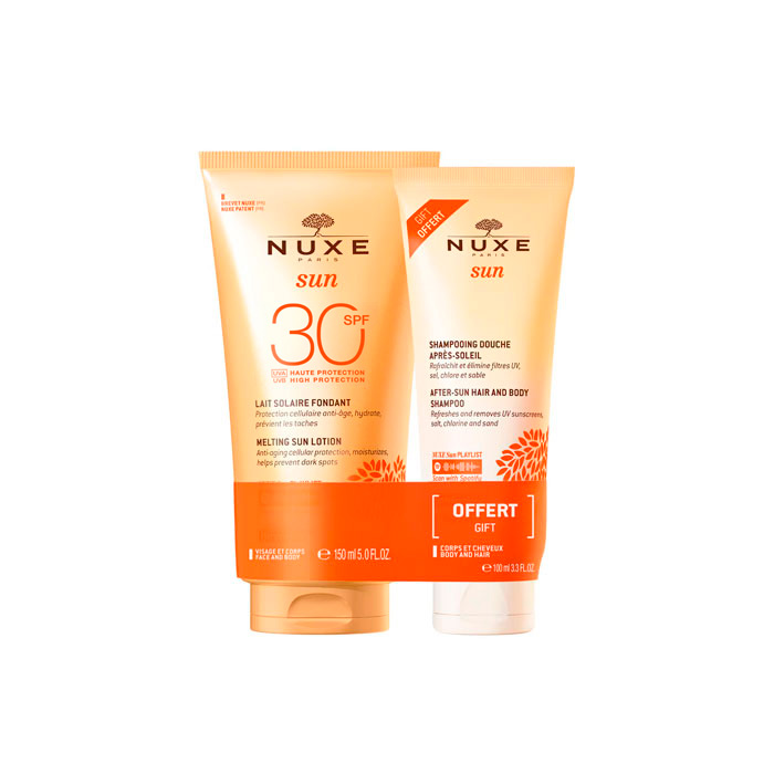 Nuxe Sun Pack Leche Fundente Alta Protección Spf30 150ml + Champú y Gel de Ducha After-sun 100ml