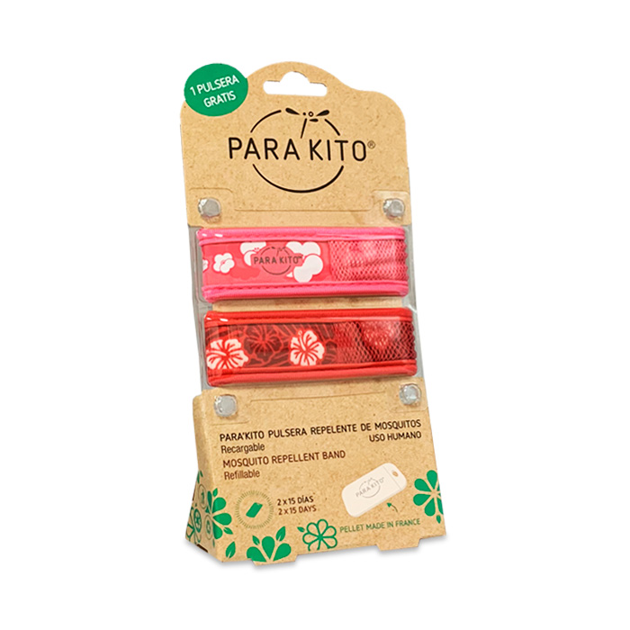 Parakito Pack Pulsera Repelente de Mosquitos Rosa y Roja