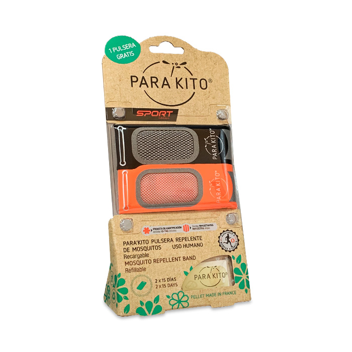 Parakito Sport Pack Pulsera Repelente de Mosquitos Negra y Naranja
