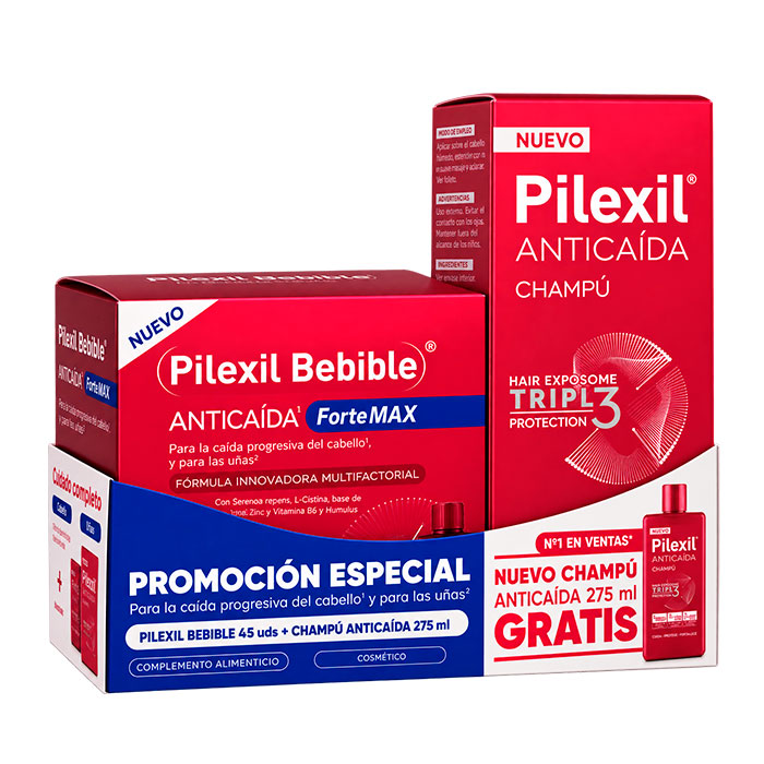 Pilexil Anticaída Forte Max 45 Frascos X 15ml + Champú Anticaída Tripl3 Protection 275ml