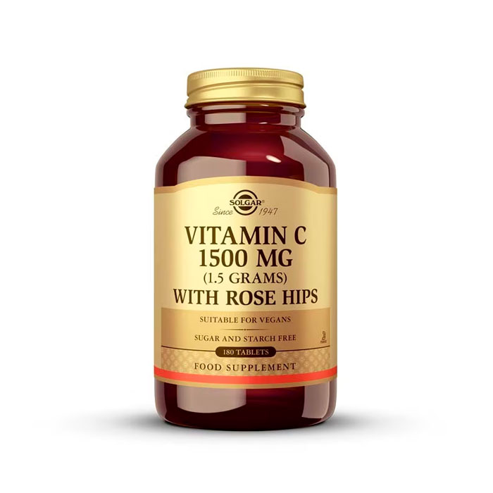 Solgar Rose Hips Vitamina C 1500 mg con Escaramujo 180 Comprimidos